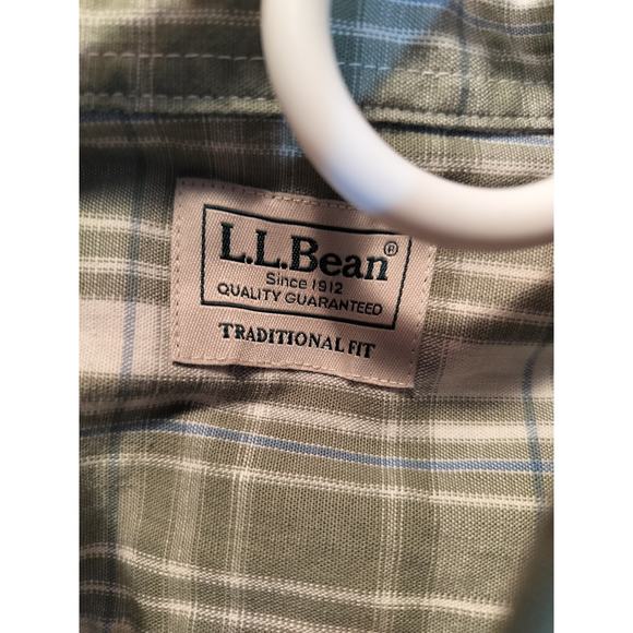 M565) L.L Bean Men's Traditional Fit green White Plais Long Sleeve Shirt Large? - Picture 7 of 8